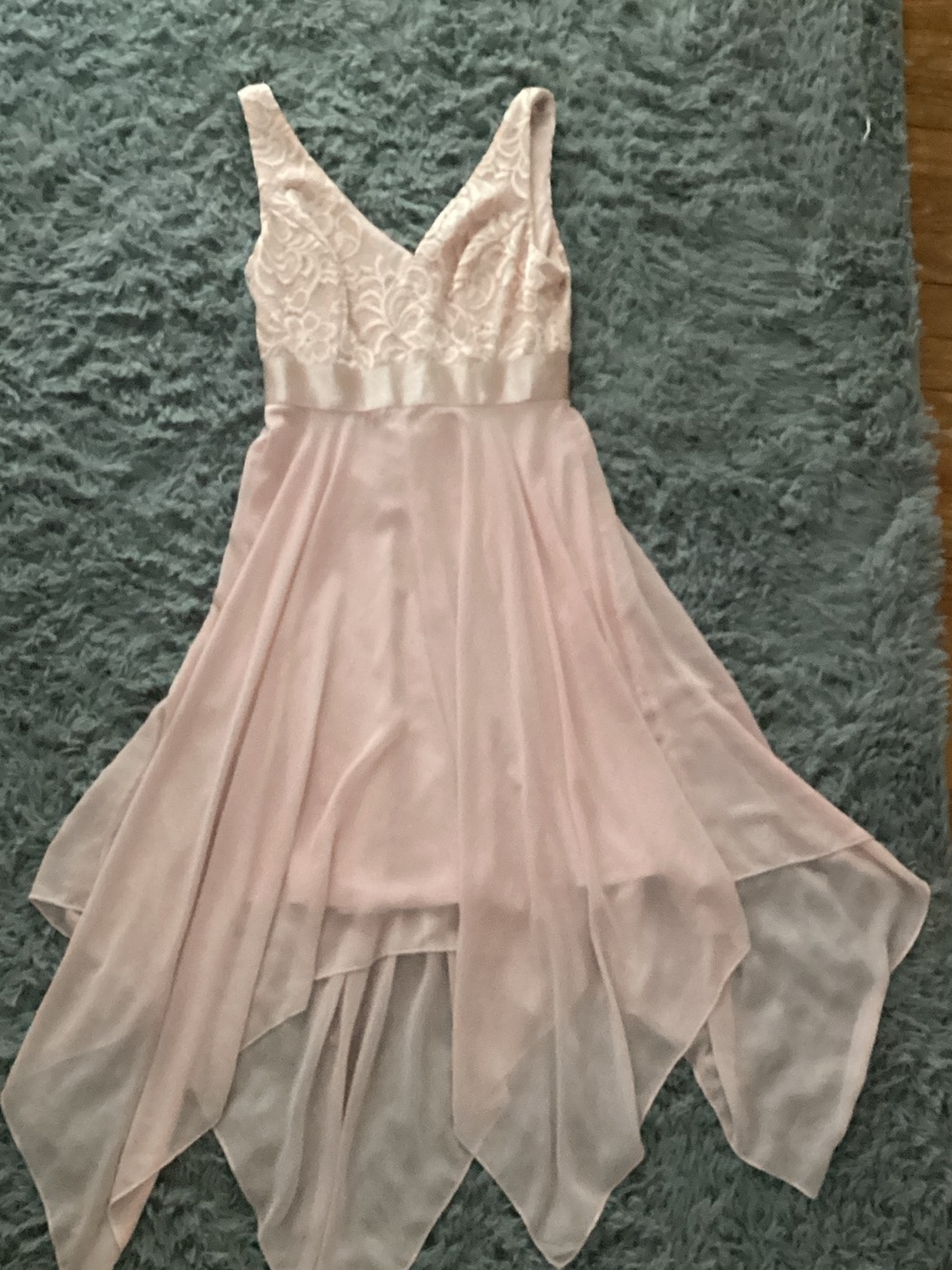 Ever Pretty Light Pink Lace Bodice Handkerchief Hem Dress